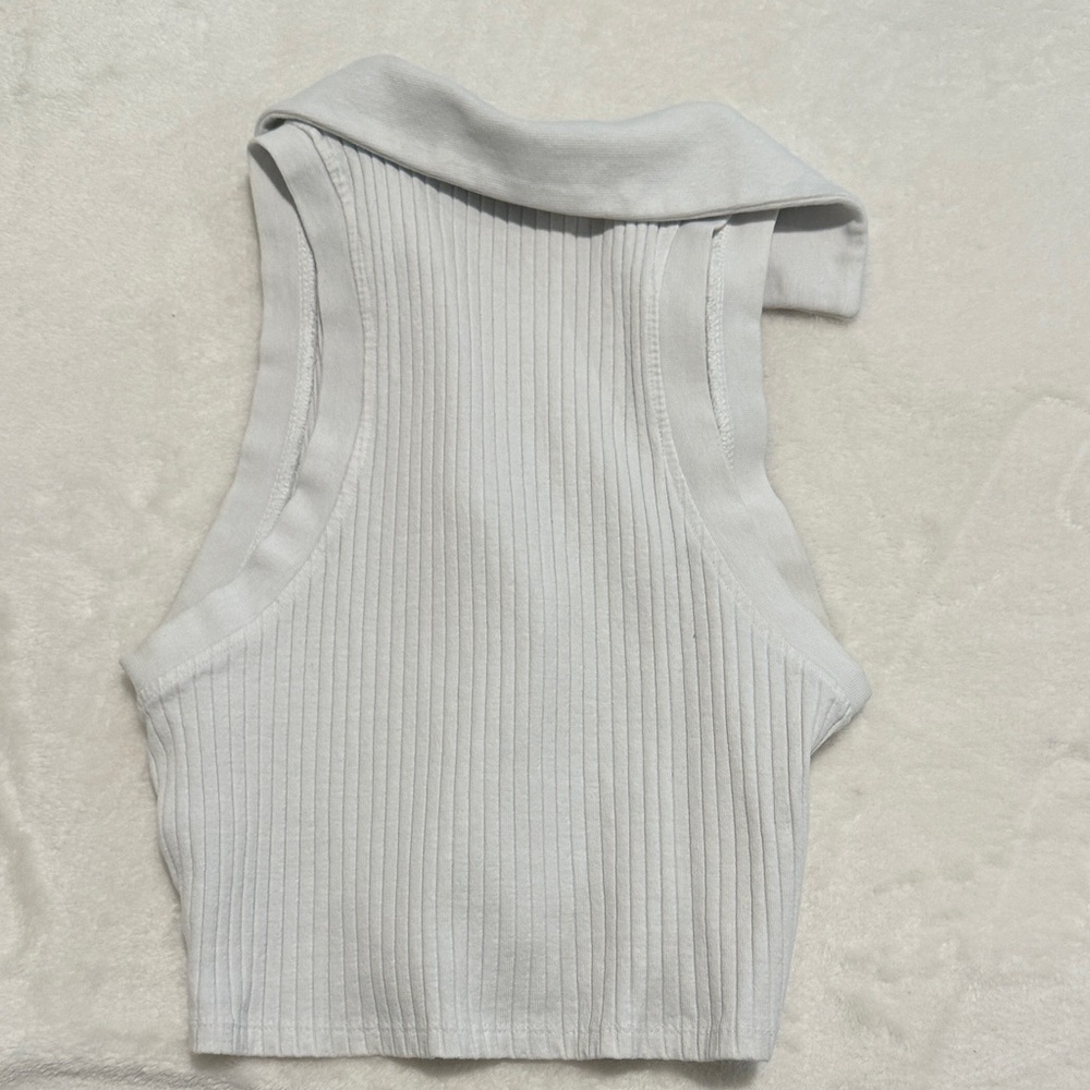 Zara White Ribbed Collared Tank Top - Picture 5 of 5